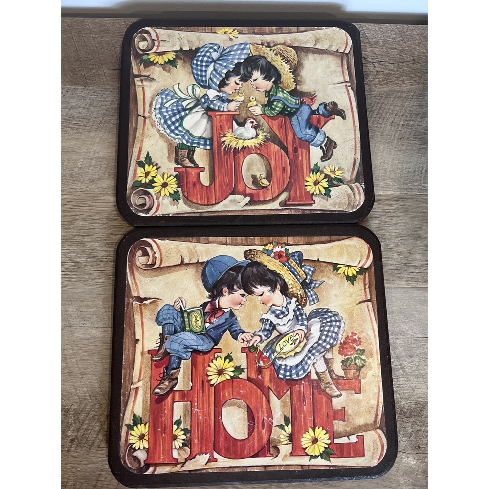 Joy Home Wood Wall Plaques Country Decor Rustic Vintage Hanging 11.5" Lot Of 2